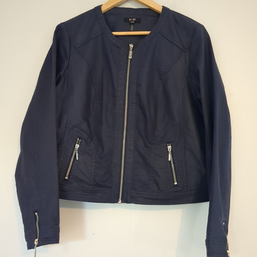Yest Jacket Women's Size 12 Navy Jacket Cotton Light Blend Denim European
